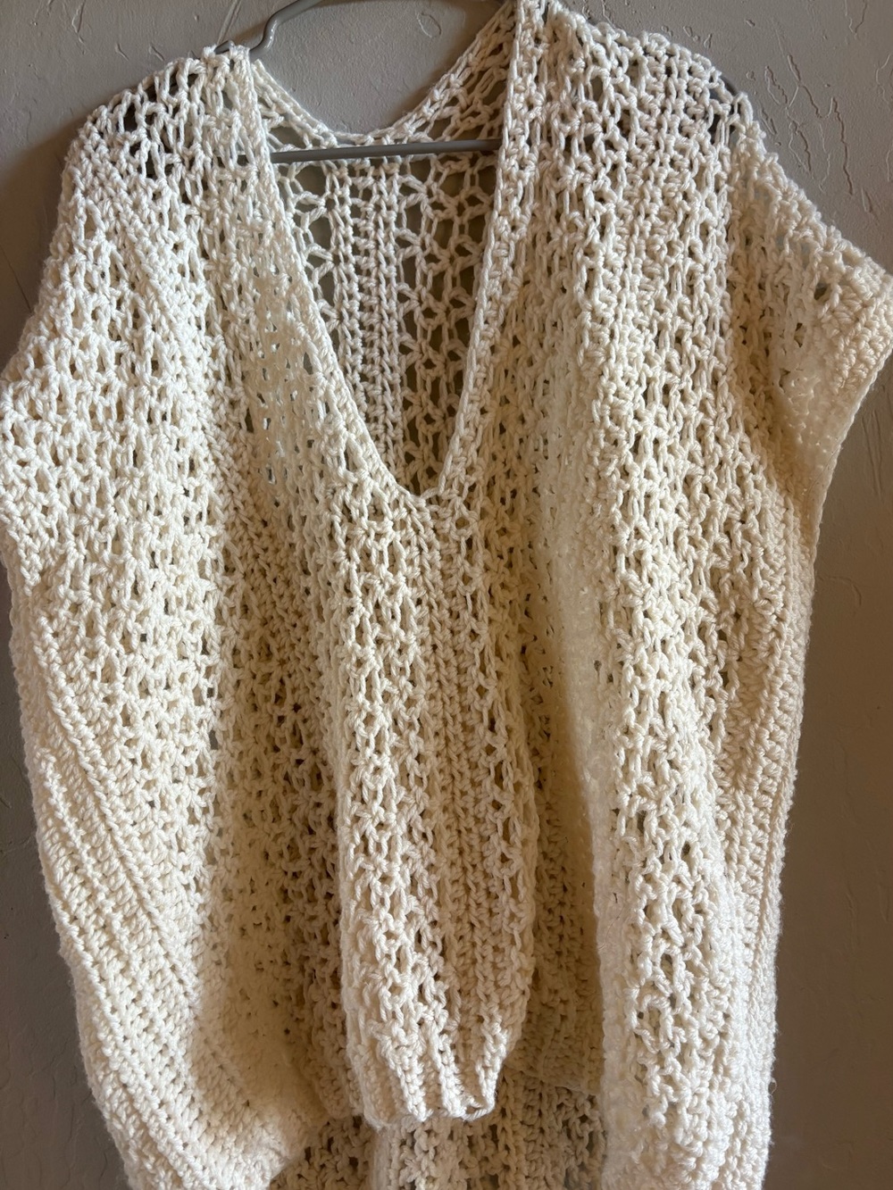 Ivory Crochet V-Neck Women's Sweater Vest handmade